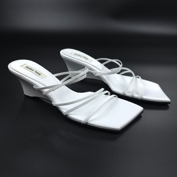 REIKE NEN 5 Strap Wedge Heels White Leather 90s Minimal Y2k Clean Girl Modern 6 - Picture 1 of 12